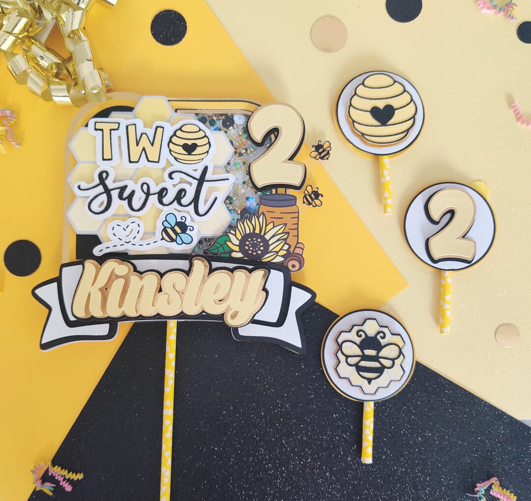 Bee 2 Sweet Birthday Cupcake Toppers, Bee Birthday Cupcake Toppers, Bee