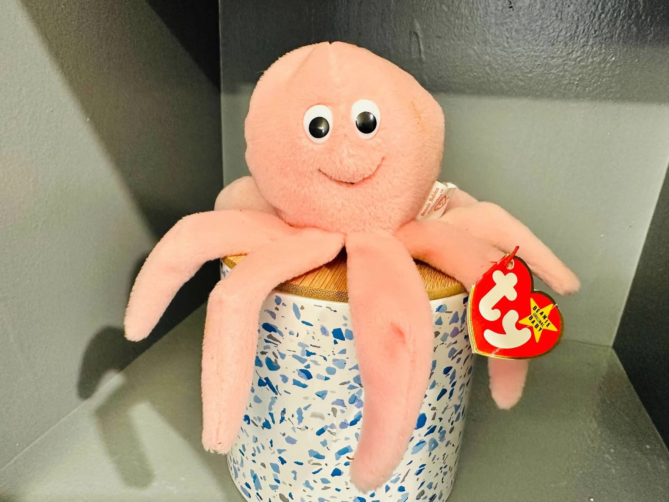 Vintage Inky the Octopus! Pink Bean Bag Stuffed TY Babies 1990's