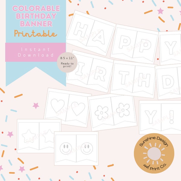 Happy Birthday Banner | Colorable Happy Birthday Garland | Happy Birthday Banner Printable | Ready to Color Birthday | Birthday Party Decor