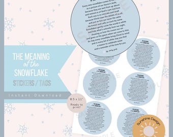 Poema del copo de nieve / Etiqueta del copo de nieve / Adorno del copo de nieve / Significado del copo de nieve / Adorno navideño / Poema navideño / Descarga instantánea