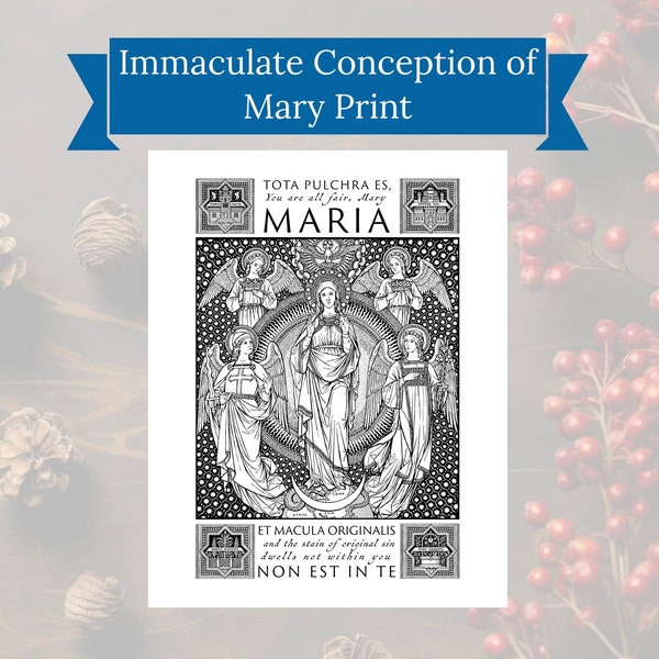 Advent Marian Art Print for the Immaculate Conception of Mary | Catholic Art Print | Latin with English or Spanish Translation