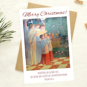 Biglietto di Natale per chierichetto / Stampa artistica cattolica / Biglietto di Natale con versetto della Bibbia per la messa latina tradizionale Chierichetto, Sacrestano, Sacerdote
