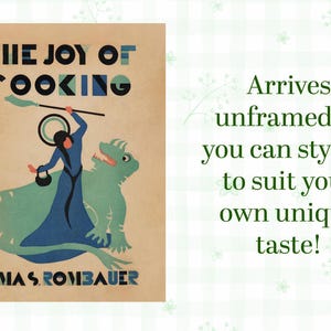 Arrives unframed to so you can style to suit your own unique taste. Vintage art print of Saint Martha slaying a dragon from the 1931 Joy of Cooking first edition cover