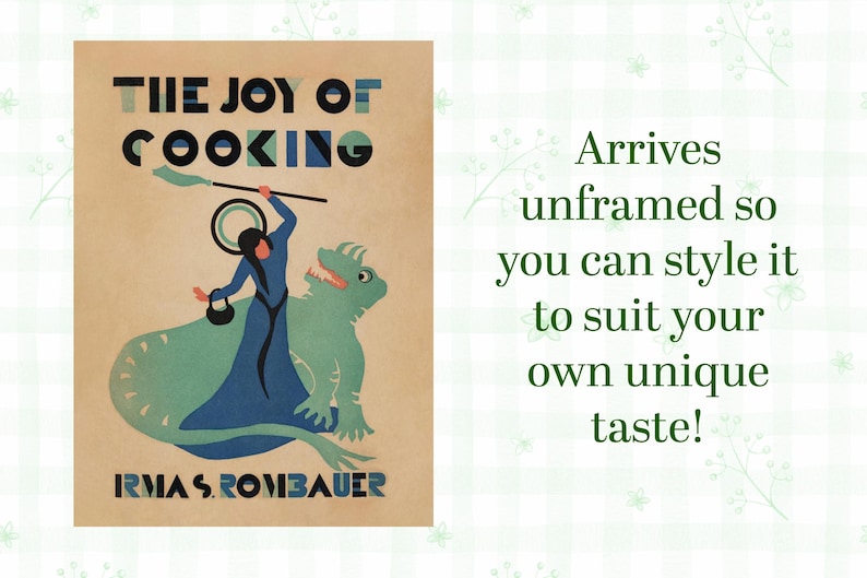 Arrives unframed to so you can style to suit your own unique taste. Vintage art print of Saint Martha slaying a dragon from the 1931 Joy of Cooking first edition cover