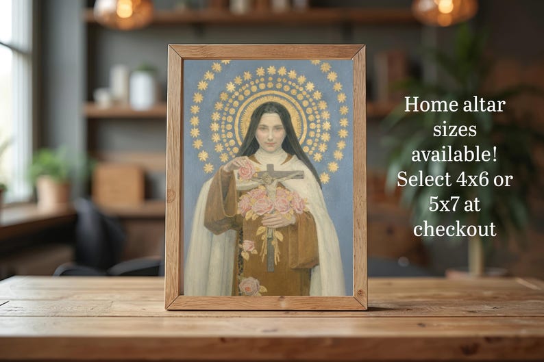 Traditional Saint Thérèse wall decor. Home altar sizes available - select 5x7 or 4x6 at checkout