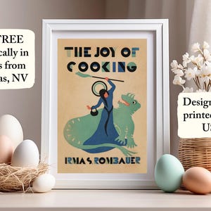 Ships free in 1-2 days. Printed in the USA. Silhouette illustration of St. Martha with mop and dragon in bold Art Deco style