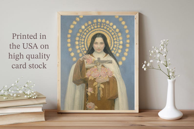 Vintage painting of St. Thérèse. Printed in the USA on high quality card stock