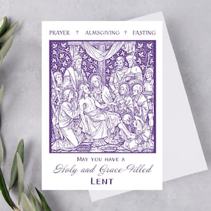 Katholieke vastenwenskaart | Vintage katholieke wenskaart | Religieuze paasvoorbereidingskaart voor petekind, RCIA, catechismusles
