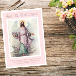 Rosa katholische Osterkarte | Vintage katholische Grußkarte | Christliche Auferstehung Grußkarte für Ostern