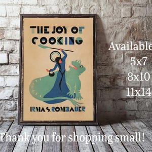 Vintage art print of Saint Martha slaying a dragon from the 1931 Joy of Cooking first edition cover. Thank you for shopping small!