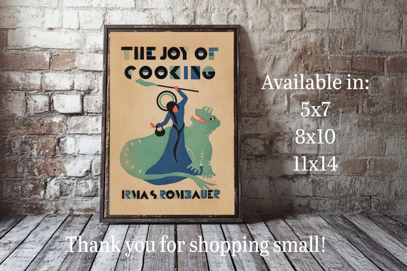 Vintage art print of Saint Martha slaying a dragon from the 1931 Joy of Cooking first edition cover. Thank you for shopping small!