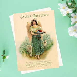Tarjeta de felicitación de Pascua antigua con ángel / Tarjeta de felicitación católica antigua / Tarjeta de bendición de Pascua cristiana de Antique Catholic Greeting Card