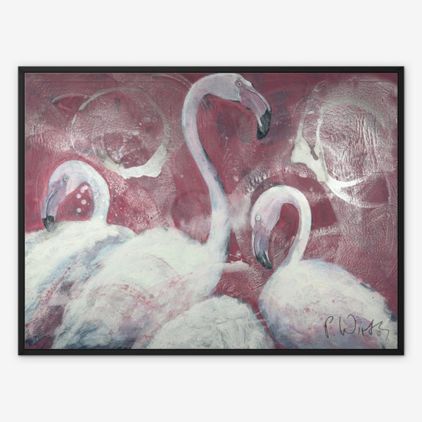 Leinwand Digitaldruck gerahmt Flamingos im Original Acryl auf Nessel,Kunst,Fotografie,Jazz,Klassikmusik,Natur,Literatur,Geschenk,Vögel