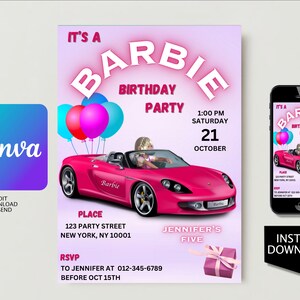 Convite de aniversário de menina Toon - convite de festa digital 3d toon barbie