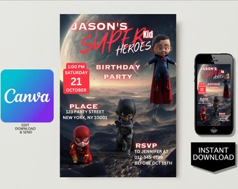 Super Birthday Party Invitation - Digital super kid heroes