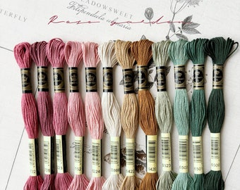 Six Strand Embroidery Threads, Rose Garden 12 Skeins Floss, Palette Colour Pack, Use DMC Code, 100% Cotton Floss, Embroidery for Beginners