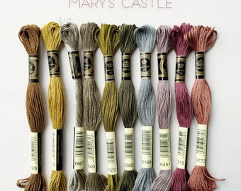 Six Strand Embroidery Threads, Mary's Castle 10 Skeins Floss, Palette Colour Pack, Use DMC Code, 100% Cotton Floss, Embroidery for Beginners