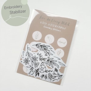 Bâton de broderie et écussons de stabilisation de point : motifs floraux