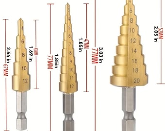 Titanium-Coated HSS Step Drill Bit Set - Perfect for Wood & Metal - 3pcs