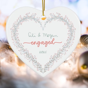 Personalized Engagement Ornament 2025, Heart Shaped Custom Engaged Gift For Couple, First Christmas Keepsake, Wedding Date Ornament