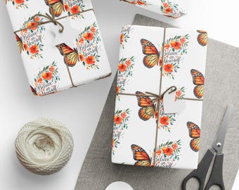 Butterfly Floral Wrapping Paper Roll, Elegant Nature Gift Wrap, Botanical Butterfly Gift Wrap For Women, Aesthetic Spring Gift Packaging