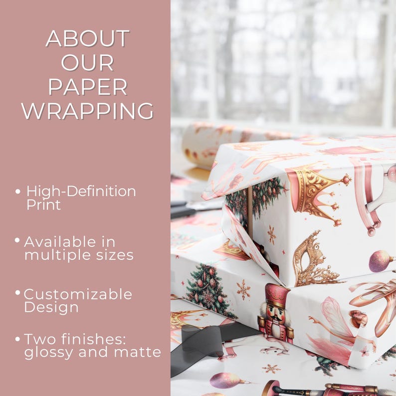 Nutcracker Wrapping Paper – Vintage Christmas Gift Wrap, Elegant Holiday Nutcracker Gift Wrap, Custom Christmas Wrapping Paper image 10