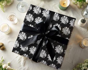 Dark Floral Wrapping Paper, Moody Flower Gift Wrap, Gothic Baroque Paper For Wedding, Christmas Or Birthday Gift For Her Or Mom