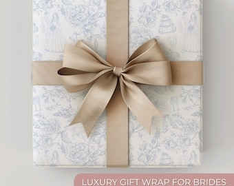 Wedding Toile Wrapping Paper Blue | Elegant Bridal Shower Gift Wrap | Vintage Wedding Gift Paper | Romantic Toile Wedding Decor