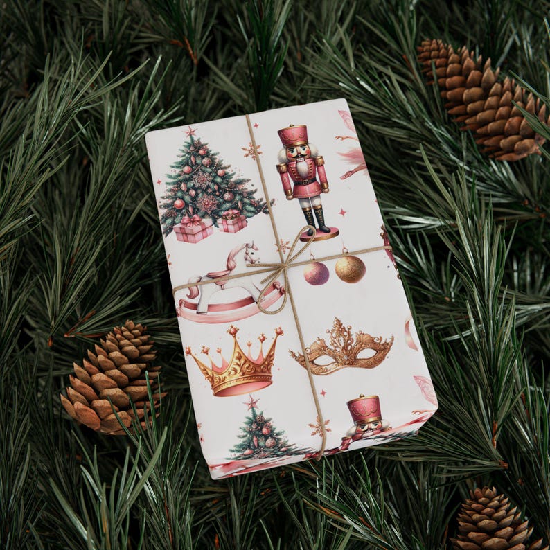 Delicate Nutcracker Gift Wrap, Elegant Christmas Wrapping Paper, Holiday Gift Wrap, Custom Nutcracker Design, Christmas Gift Stationery