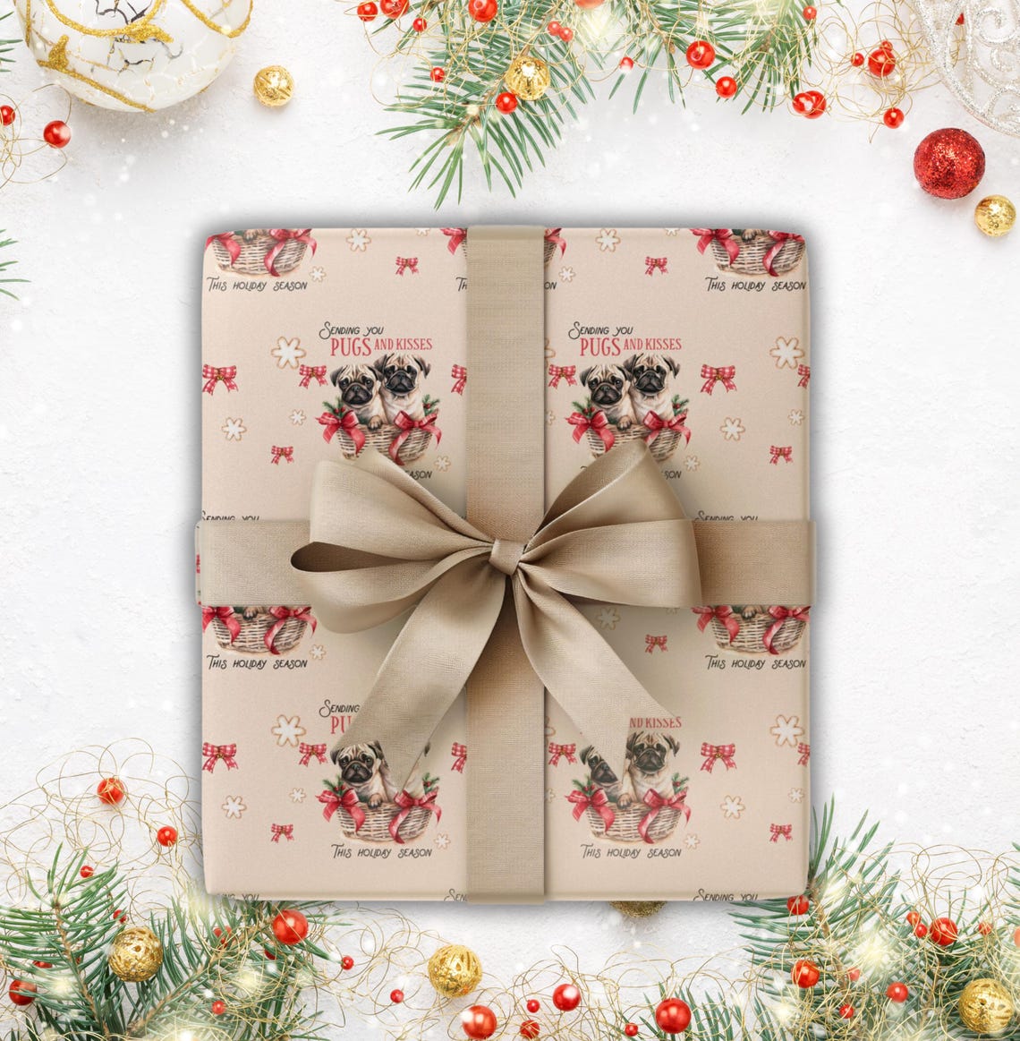 Personalized Pug Dog Gift Wrap, Cute Pug Wrapping Paper, Dog Lover Gift ...