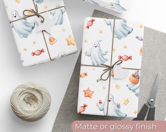 Halloween Gift Wrap Paper, Cute Ghost Wrapping Sheet, Fall Candy Packaging, Spooky Party Supplies, Pastel Halloween Gift Wrap