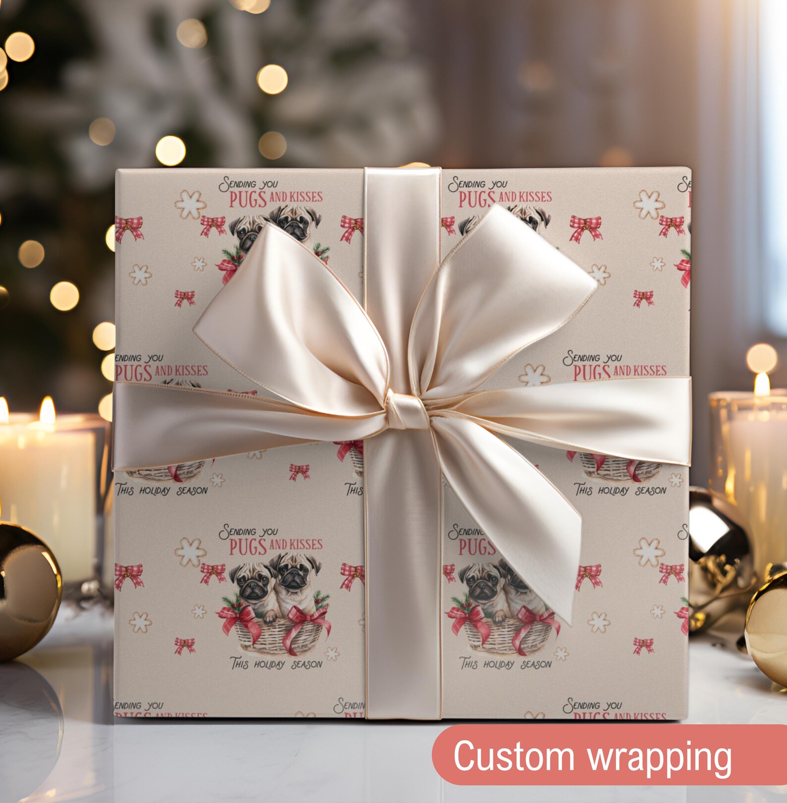 Personalized Pug Dog Gift Wrap, Cute Pug Wrapping Paper, Dog Lover Gift ...