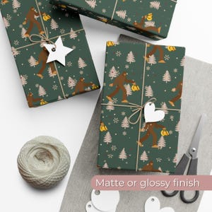 Bigfoot Wrapping Paper, Sasquatch Christmas Gift Wrap, Funny Holiday Wrapping Paper Roll for Cryptid Lovers