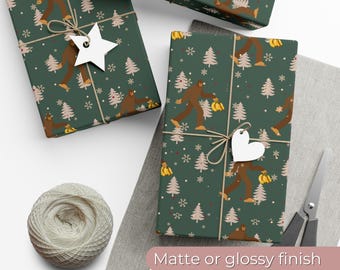 Bigfoot Wrapping Paper, Sasquatch Christmas Gift Wrap, Funny Holiday Wrapping Paper Roll for Cryptid Lovers