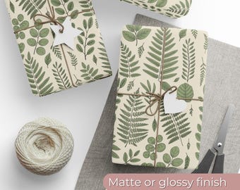 Botanical Wrapping Paper Roll, Dark Academia Green Leaf Gift Wrap, Aesthetic Floral Wrapping Paper, Elegant Nature-Inspired Gift Wrap