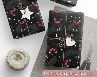Owl Wrapping Paper, Halloween Gift Wrap, Dark Academia Gift Wrap, Whimsigoth Owl Gift Wrap, Gothic Holiday Paper, Owl Lover Gift Wrap