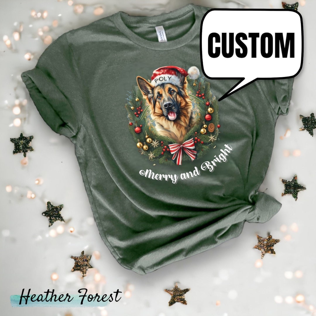 Feliz Navidog German Shepherd Dog Santa Hat Funny Christmas Maglia con Maniche Raglan
