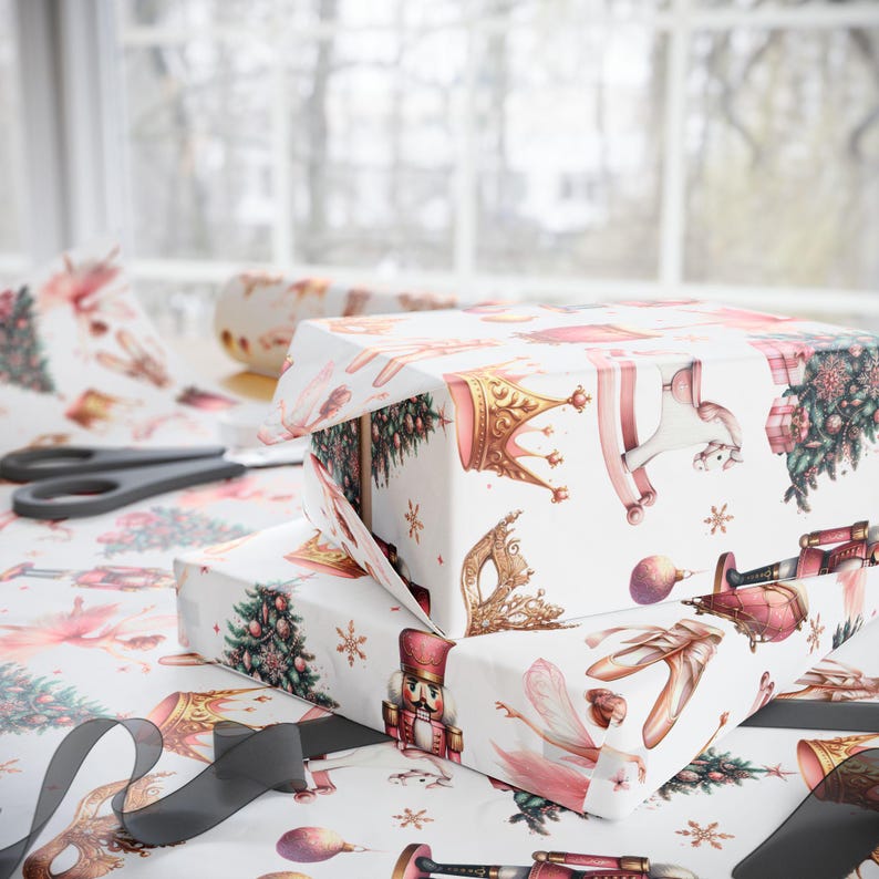 Delicate Nutcracker Gift Wrap, Elegant Christmas Wrapping Paper, Holiday Gift Wrap, Custom Nutcracker Design, Christmas Gift Stationery
