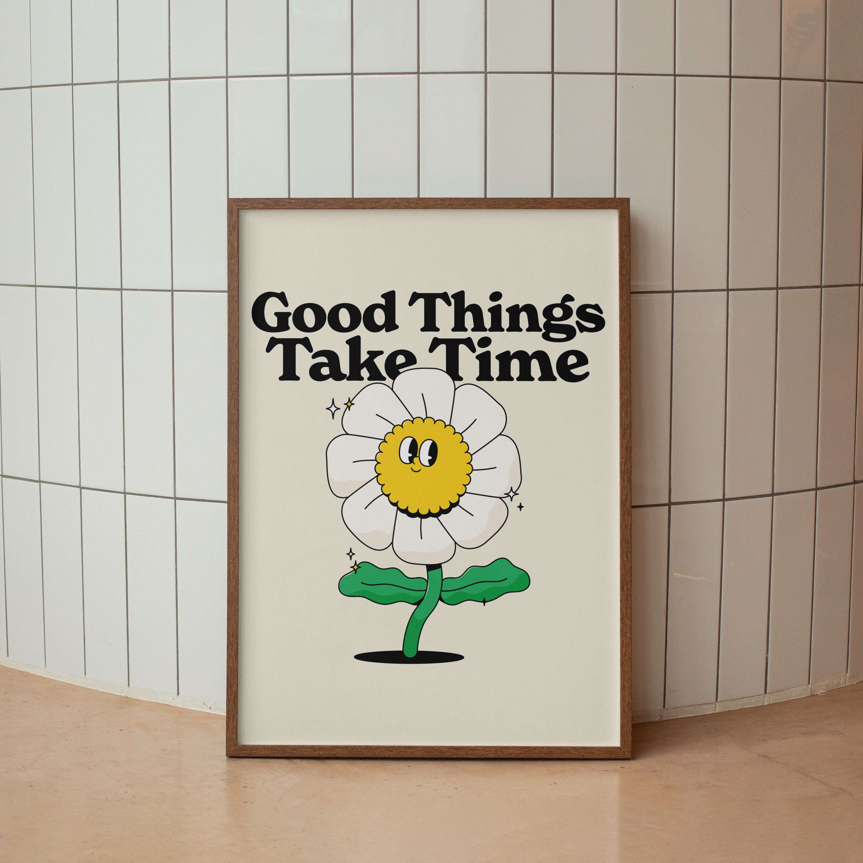 Good Things Retro Quote Wall Print, Flower Character, Digital Print ...