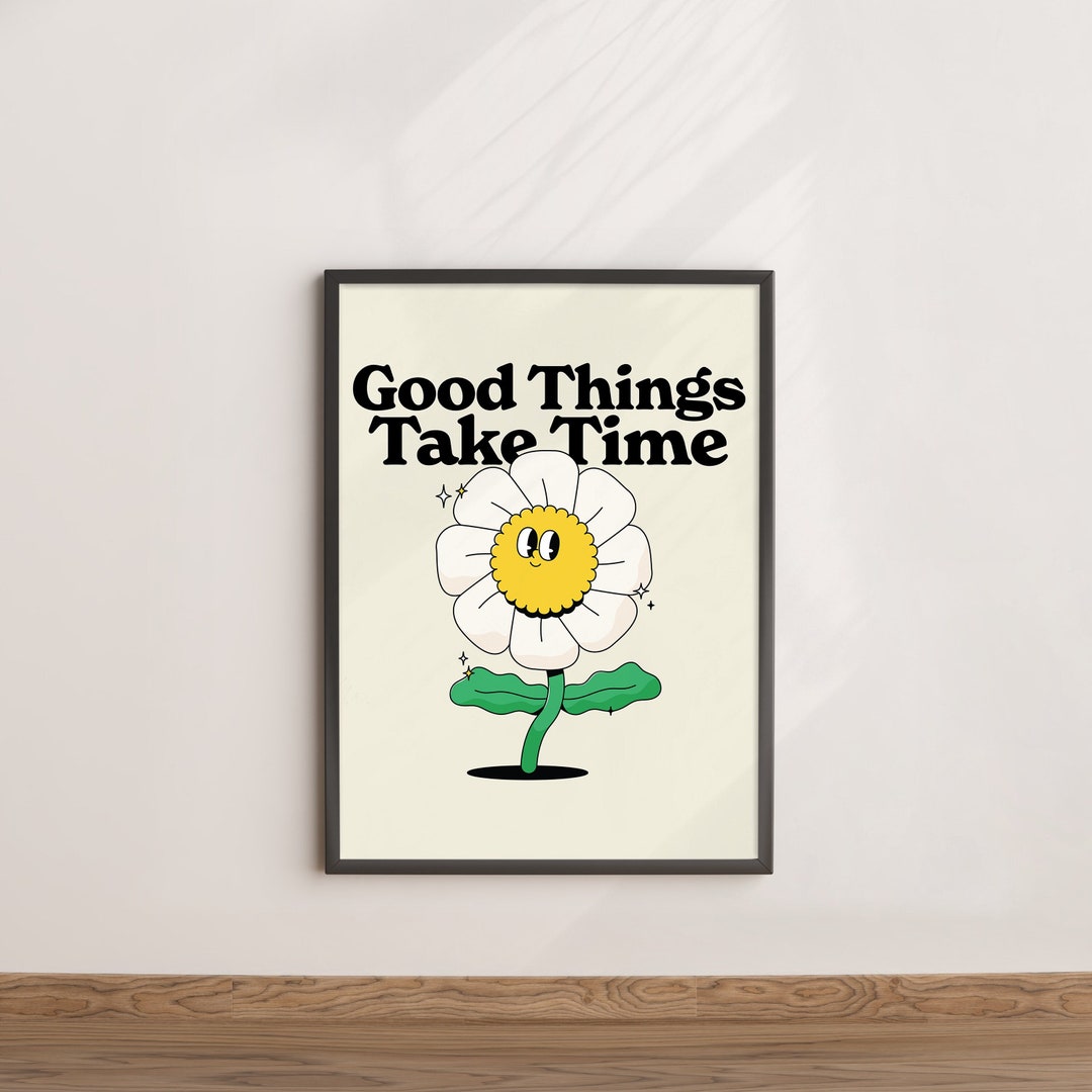 Good Things Retro Quote Wall Print, Flower Character, Digital Print ...