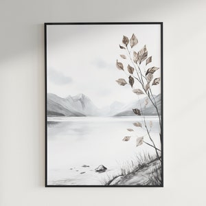 Nordic Whispers - Minimalistischer skandinavischer Fjord & Blätter