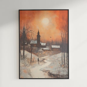 Winter&#39;s Whisper: Vintage Scandinavian Village - Digital Art Painting