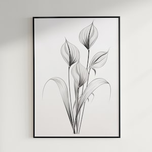 Nordic Meadow&quot; - Minimalistic Black & White Grass Digital Print
