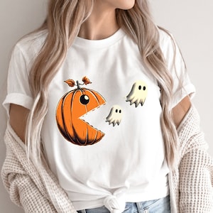 Pacman Pumpkin Shirt, Pumpkin Ghost T-Shirt, Cute Halloween Shirt, Funny Halloween Shirt, Pumpkin Shirt, Ghosts Pac-Man Shirt