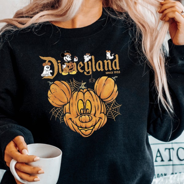 Retro Disneyland Est 1955 Mickey Mouse Halloween Sweatshirt, Mickey Halloween Pumpkin Hoodie, Disneyland Halloween Sweatshirt