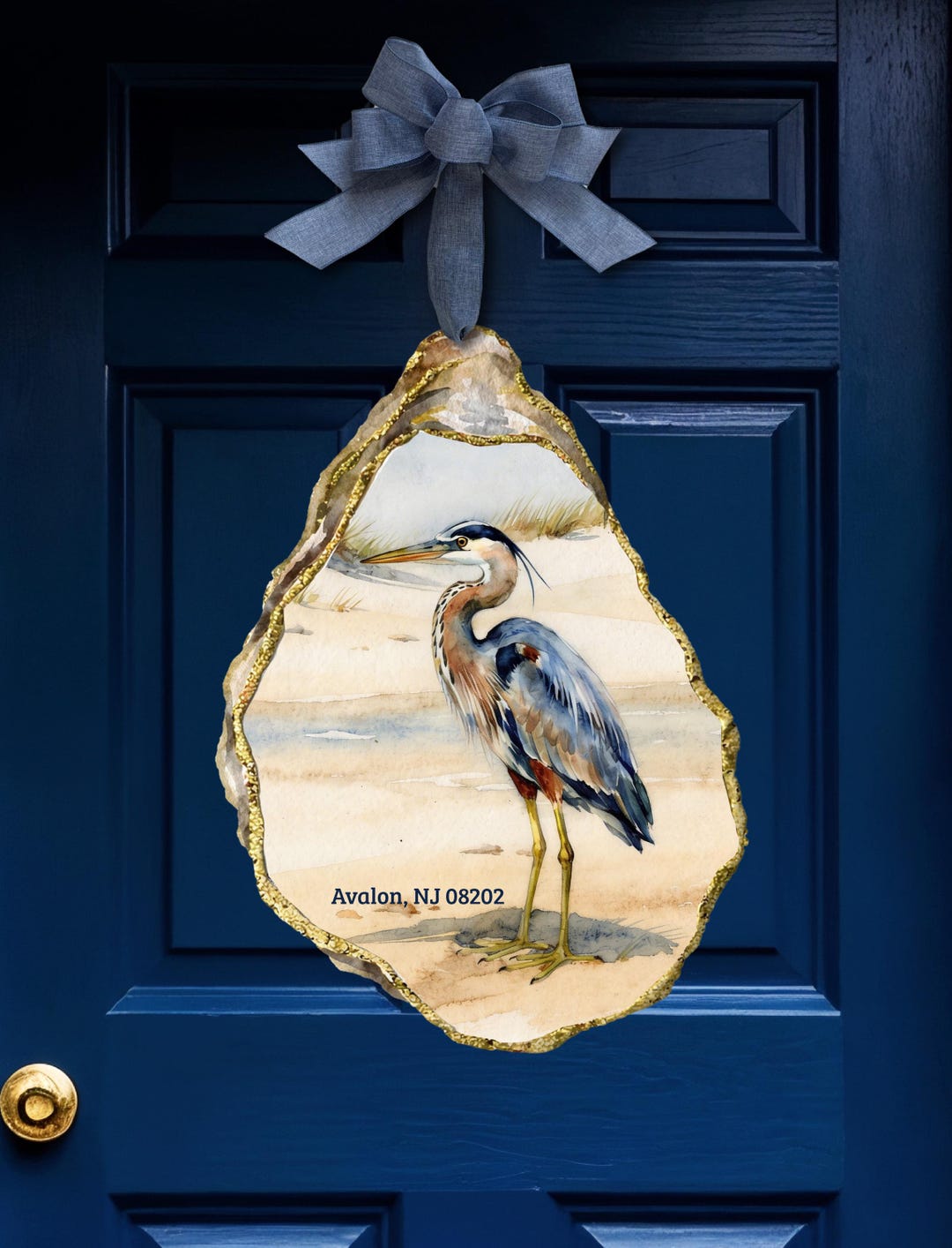 GWまで新生活セール！船窓デザイン クローゼット 木製 ガラス扉 マリン家具 Coastal Heron Oyster Door Hanger | Watercolor Beach House Sign - Etsy