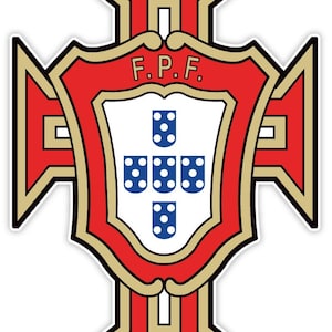 May include: A graphic emblem featuring a red cross with gold borders, centred with a shield containing the text F.P.F. at the top and five blue shields with white circles arranged in a cross pattern on a white background within the shield.