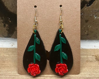 Long-Stem Rose Dangle Earrings || Floral Jewelry
