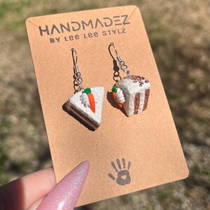 Carrot Cake Dangle Earrings || Easter Accessories || Realistic Miniature Food || Handmade Polymer Clay Jewelry