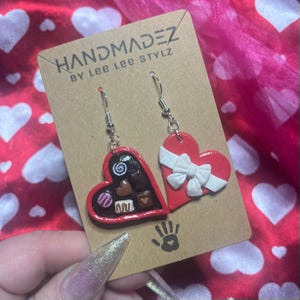 Valentine Deluxe Box of Chocolates Dangle Earrings || Valentines Day Accessories || Realistic Miniature Food Jewelry
